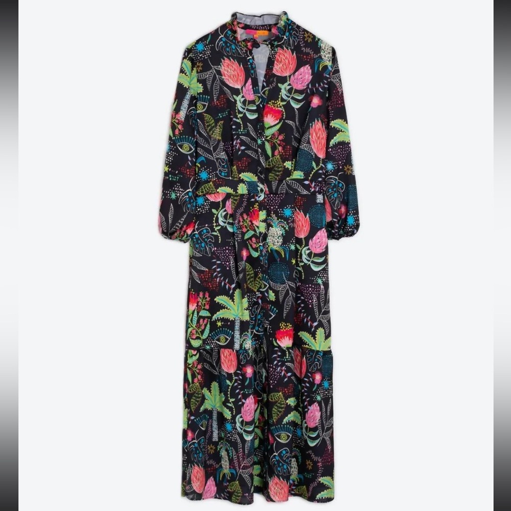 NWT Vilagallo Black “Lucile” Jungle/Floral Print Dress Size 12 (44)